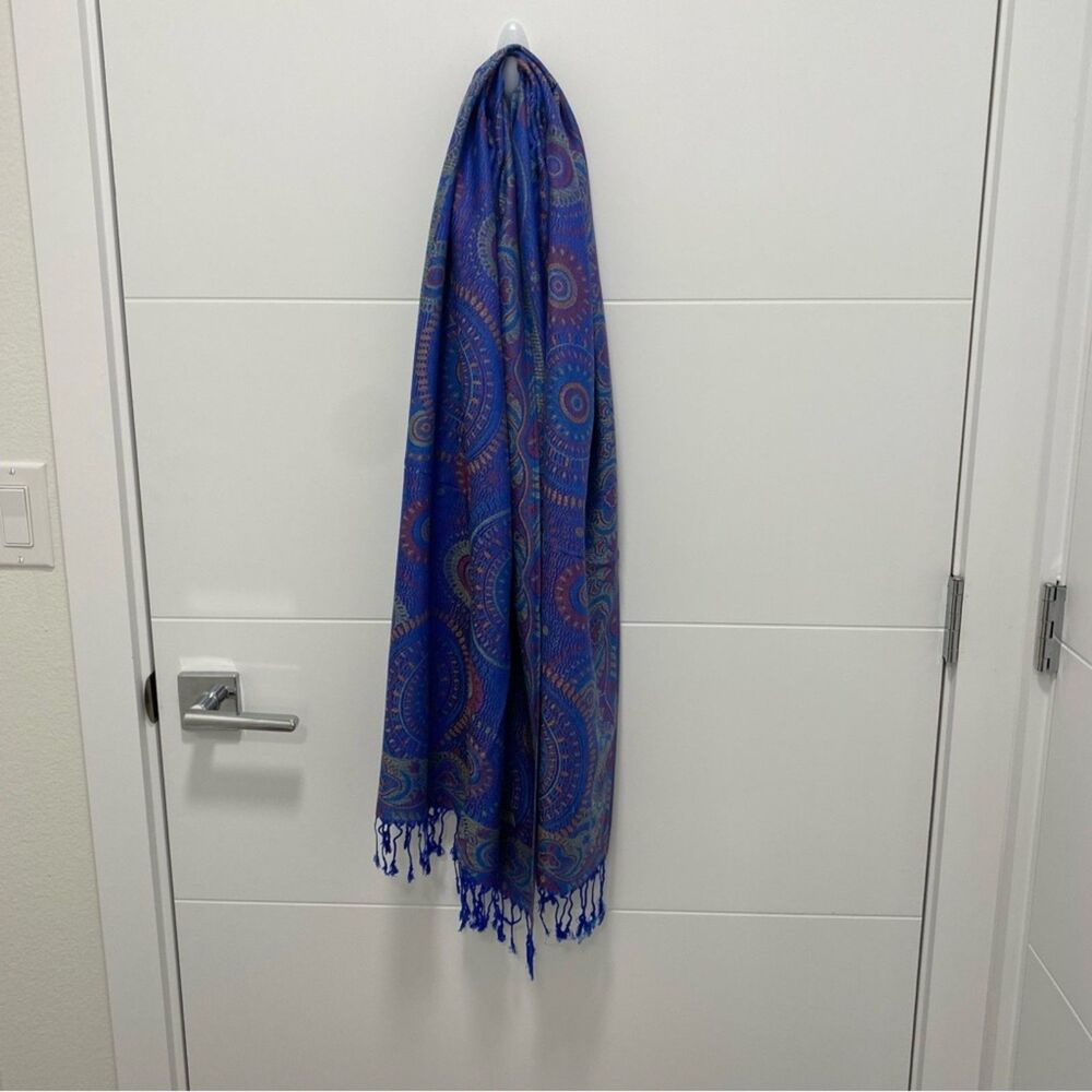Pashmina Royal Blue Purple 100% Cashmere Paisley Mandala Fringe Scarf NWOT